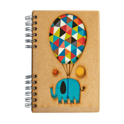 Carnet bois rechargeable KOMONI® A5 – Éléphant ballons
