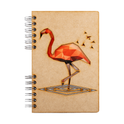 Carnet bois rechargeable KOMONI® - Modèle Flamant rose