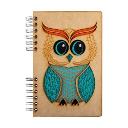 Carnet bois rechargeable KOMONI® A5 - Sage Hibou
