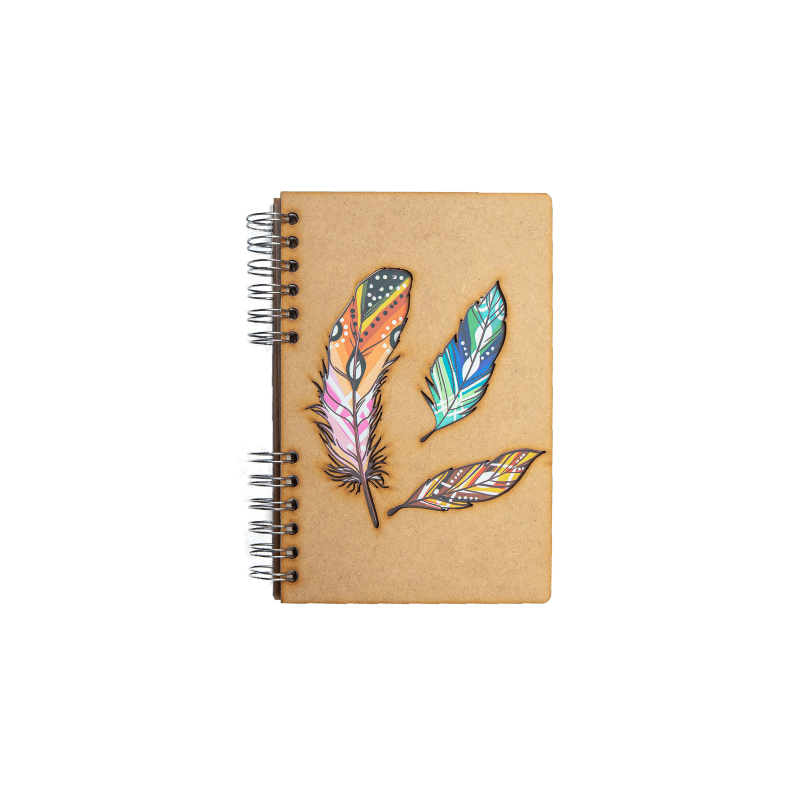 Carnet bois Komoni® - modèle Plumes
