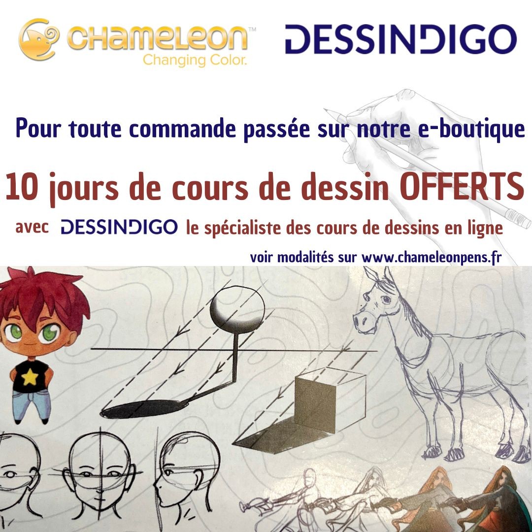 CHAMELEON™ et DESSINDIGO vous OFFRENT 10 jours de cours de dessin en ligne !